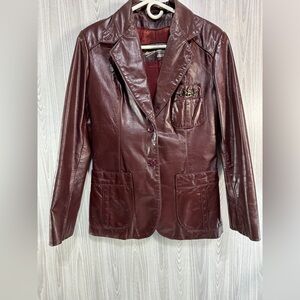 Etienne Aigner Vintage‎ Leather Jacket Blazer Maroon Women’s Classic Old Money